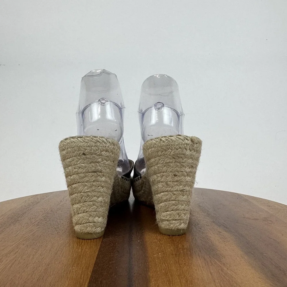 Womens Andre Assous Catarina‎ Black Leather Espadrille Platform Wedges Size 8 M